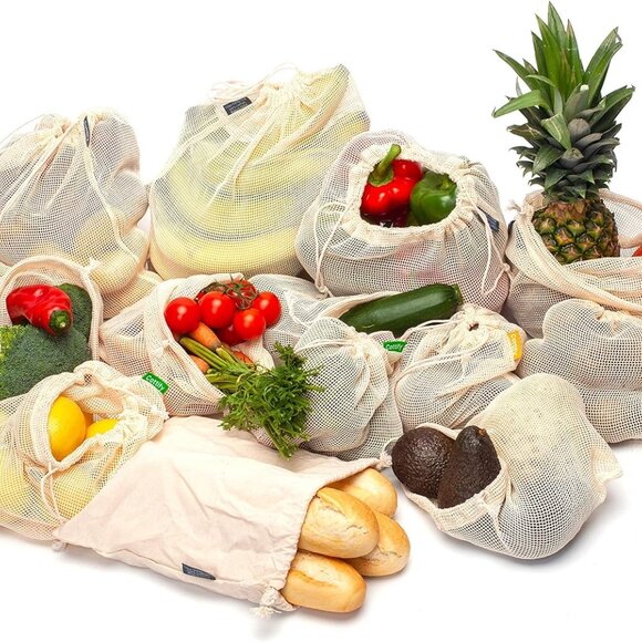 12+1 Reusable Produce Bags Grocery Washable, Organic Cotton Mesh Produce Bags, D - Picture 6 of 8